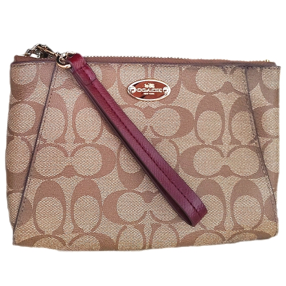 💖Coach Signature Morgan Clutch Wristlet Khaki/Sherry F65060, EUC - Picture 1 of 16